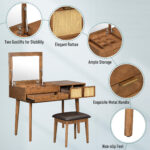 43.3" Classic Wood Makeup Vanity Set with Flip-top Mirror and Stool, Dressing Table with Three Drawers and storage space, Brown - Image 5