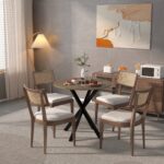 31.5 Inch Round Dining Table, Small Circle Kitchen Table with Metal Black Legs for 2-4 people,Modern Dining Room Table, Brown (only table) - Image 2