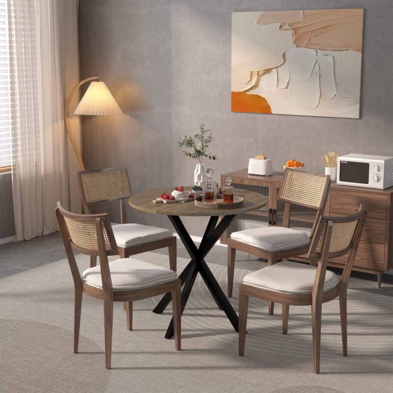 31.5 Inch Round Dining Table, Small Circle Kitchen Table with Metal Black Legs for 2-4 people,Modern Dining Room Table, Brown (only table) - Image 2