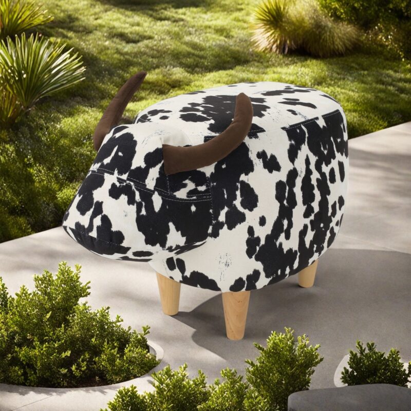 Animal Ottoman/Footstool, Black and White Cow-Shaped Ottoman, Modern Ottoman, Modern Accent Stool Home Decor, Suitable for Living Room, Bedroom, Porch, Garden, Backyard, Balcony - Image 11