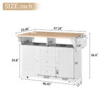 Large Kitchen Island with 2 Drop Leaf,Rolling Kitchen Cart on 5 Wheels with Power Outlet,Folding Storage Dining Table with Spice & Towel Rack , 3 Drawers, for Kitchen, Dining Room,White - Image 10