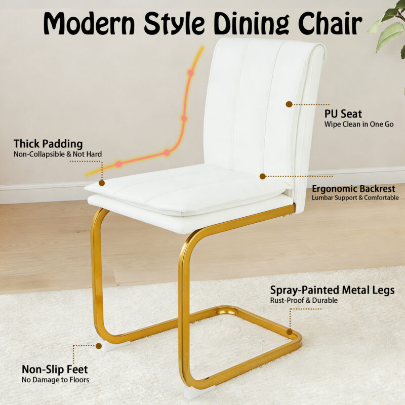 Modern dining chairs set of 4, PU leather white kitchen chairs, restaurant chairs, suitable for kitchens, living rooms, bedrooms, and offices, and metal legs - Image 8