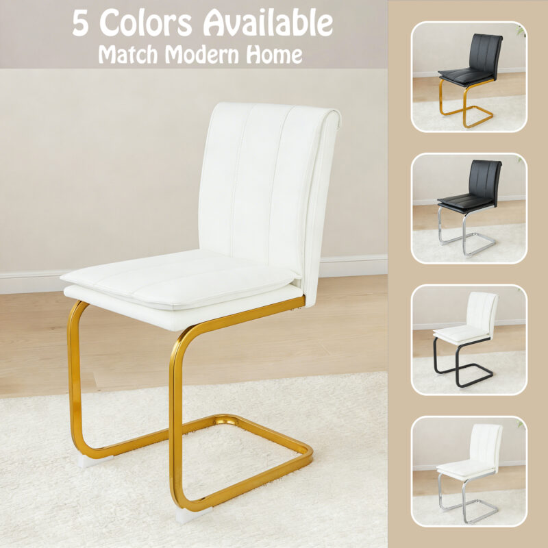 Modern dining chairs set of 4, PU leather white kitchen chairs, restaurant chairs, suitable for kitchens, living rooms, bedrooms, and offices, and metal legs - Image 5