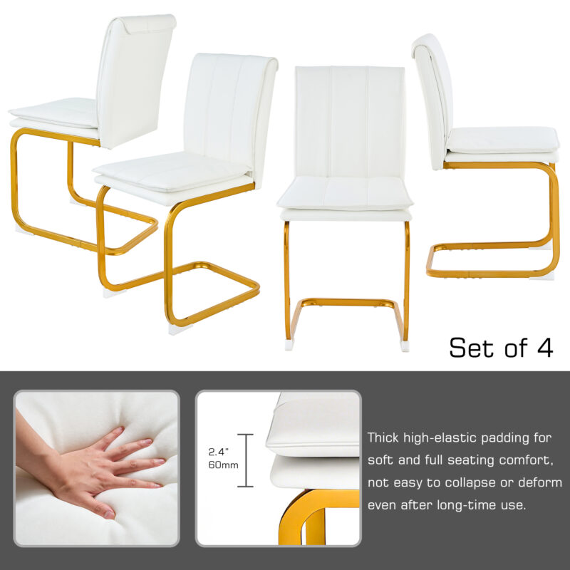 Modern dining chairs set of 4, PU leather white kitchen chairs, restaurant chairs, suitable for kitchens, living rooms, bedrooms, and offices, and metal legs - Image 6