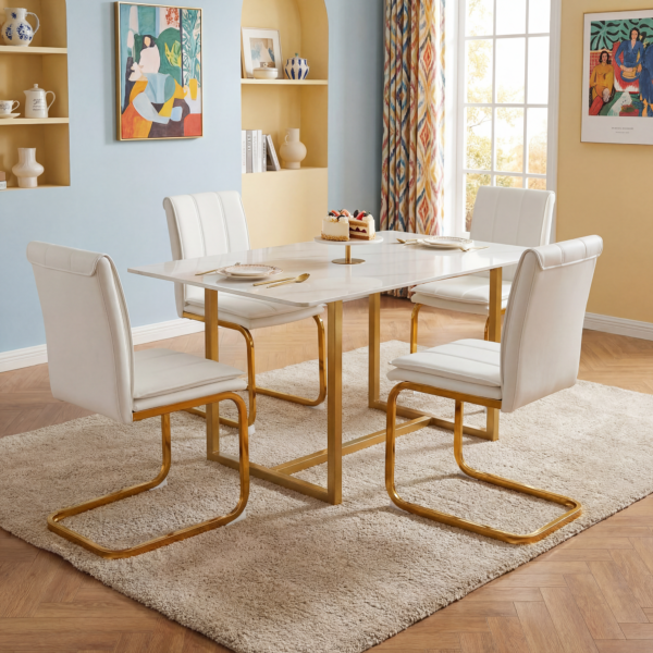 Modern dining chairs set of 4, PU leather white kitchen chairs, restaurant chairs, suitable for kitchens, living rooms, bedrooms, and offices, and metal legs