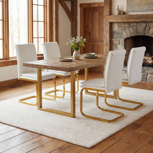 Modern dining chairs set of 4, PU leather white kitchen chairs, restaurant chairs, suitable for kitchens, living rooms, bedrooms, and offices, and metal legs