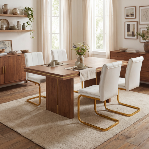 Modern dining chairs set of 4, PU leather white kitchen chairs, restaurant chairs, suitable for kitchens, living rooms, bedrooms, and offices, and metal legs
