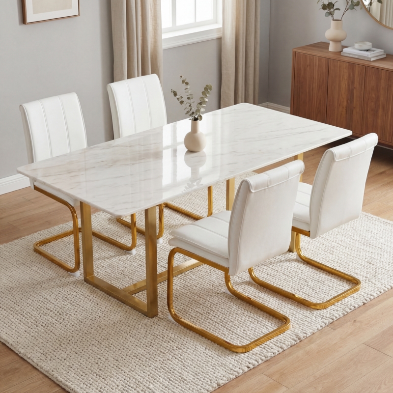 Modern dining chairs set of 4, PU leather white kitchen chairs, restaurant chairs, suitable for kitchens, living rooms, bedrooms, and offices, and metal legs - Image 7