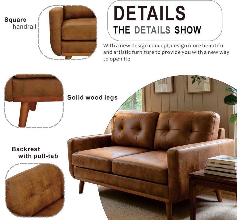 65-inch Modern Minimalist Two-Seater Sofa, featuring breathable Foil fabric and solid wood legs - Image 5