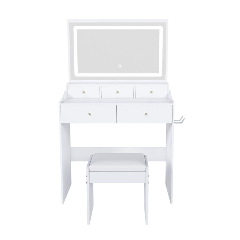 New Large Mirror Vanity Desk for Bed room , Modern Makeup Vanity Set with Power Outlet and Hair dryer holder, 5 Drawers , 3 Lighting Color Adjustable Dressing Table for Bedroom - Image 23