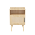 22.83'' H Rattan Nightstand, Side Table with Door Open Shelf, Accent Bedside End Table with Solid Wood Legs for Bedroom, Dorm and Small Spaces, Oak - Image 2