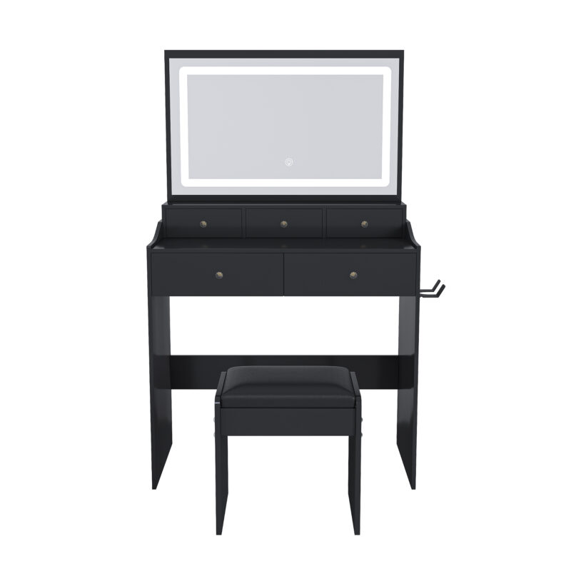 New Large Mirror Vanity Desk for Bed room , Modern Makeup Vanity Set with Power Outlet and Hair dryer holder, 5 Drawers , 3 Lighting Color Adjustable Dressing Table for Bedroom - Image 14