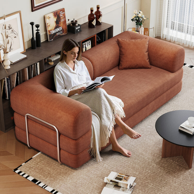 78.8" Compression Sofa,Convertible Floor Sofa Bed-with Pillow Back Support Armrest,Comfy Futon Couch Sleeper Bed,Loveseats Boneless Modular Sectional Sofa,Corduroy fabric,for Living Room,Bedroom - Image 21