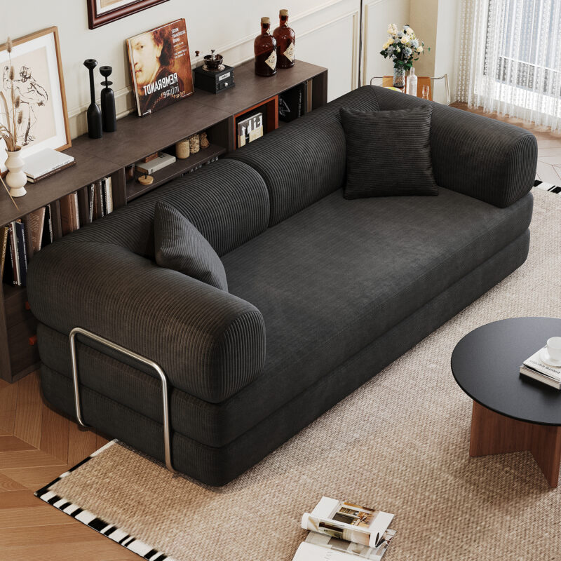 78.8" Compression Sofa,Convertible Floor Sofa Bed-with Pillow Back Support Armrest,Comfy Futon Couch Sleeper Bed,Loveseats Boneless Modular Sectional Sofa,Corduroy fabric,for Living Room,Bedroom - Image 2