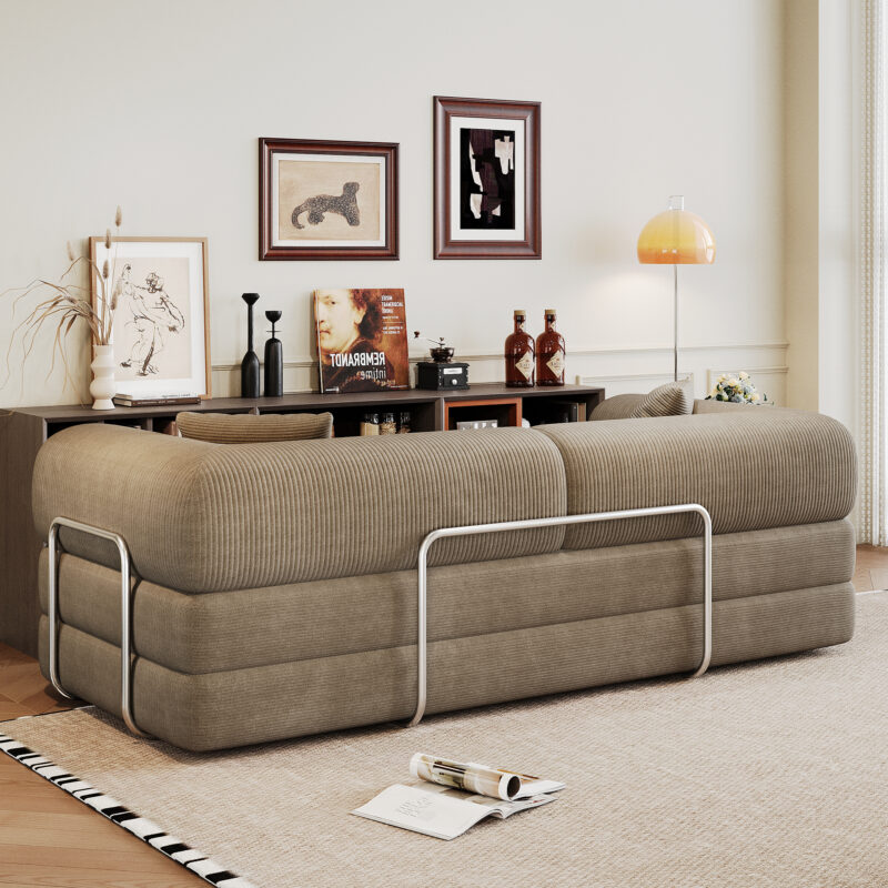 78.8" Compression Sofa,Convertible Floor Sofa Bed-with Pillow Back Support Armrest,Comfy Futon Couch Sleeper Bed,Loveseats Boneless Modular Sectional Sofa,Corduroy fabric,for Living Room,Bedroom - Image 9