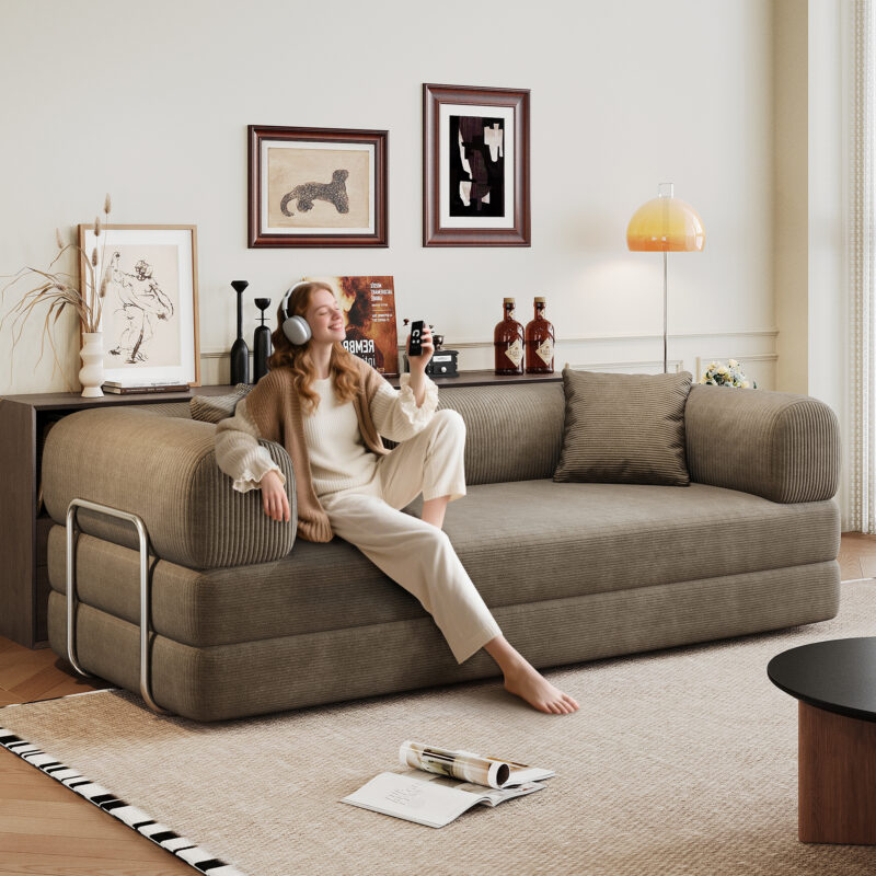 78.8" Compression Sofa,Convertible Floor Sofa Bed-with Pillow Back Support Armrest,Comfy Futon Couch Sleeper Bed,Loveseats Boneless Modular Sectional Sofa,Corduroy fabric,for Living Room,Bedroom - Image 10
