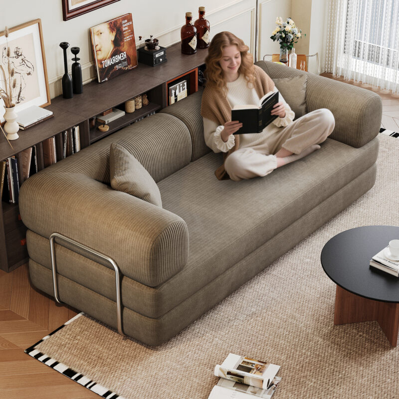 78.8" Compression Sofa,Convertible Floor Sofa Bed-with Pillow Back Support Armrest,Comfy Futon Couch Sleeper Bed,Loveseats Boneless Modular Sectional Sofa,Corduroy fabric,for Living Room,Bedroom - Image 11