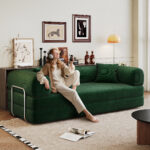 78.8" Compression Sofa,Convertible Floor Sofa Bed-with Pillow Back Support Armrest,Comfy Futon Couch Sleeper Bed,Loveseats Boneless Modular Sectional Sofa,Corduroy fabric,for Living Room,Bedroom - Image 14