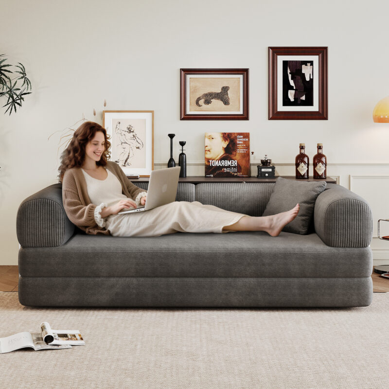 78.8" Compression Sofa,Convertible Floor Sofa Bed-with Pillow Back Support Armrest,Comfy Futon Couch Sleeper Bed,Loveseats Boneless Modular Sectional Sofa,Corduroy fabric,for Living Room,Bedroom - Image 23