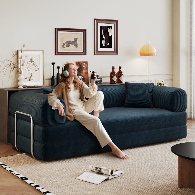 78.8" Compression Sofa,Convertible Floor Sofa Bed-with Pillow Back Support Armrest,Comfy Futon Couch Sleeper Bed,Loveseats Boneless Modular Sectional Sofa,Corduroy fabric,for Living Room,Bedroom - Image 27
