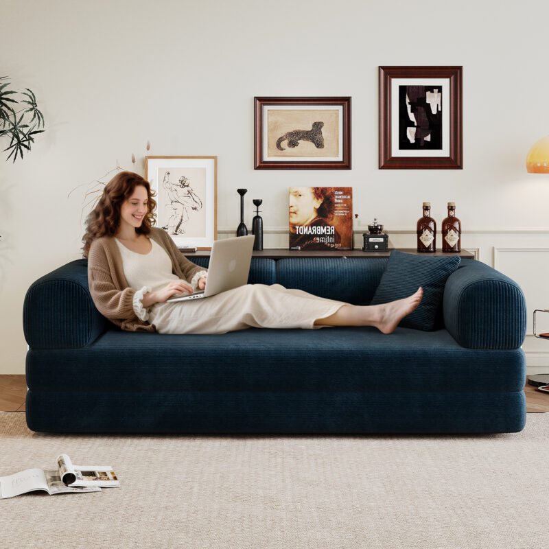 78.8" Compression Sofa,Convertible Floor Sofa Bed-with Pillow Back Support Armrest,Comfy Futon Couch Sleeper Bed,Loveseats Boneless Modular Sectional Sofa,Corduroy fabric,for Living Room,Bedroom - Image 28