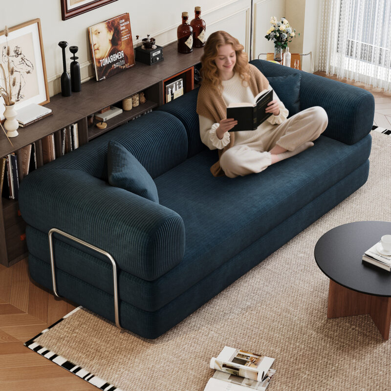 78.8" Compression Sofa,Convertible Floor Sofa Bed-with Pillow Back Support Armrest,Comfy Futon Couch Sleeper Bed,Loveseats Boneless Modular Sectional Sofa,Corduroy fabric,for Living Room,Bedroom - Image 29
