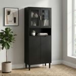 Tempered Glass Door Tall Storage Bookcase with adjustable board, 4 doors MDF painting finished cabinet, Green, Living room Bedroom storage - Image 16