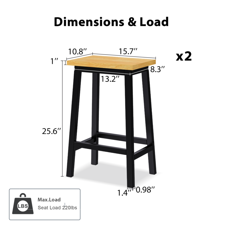 K&K Solid Wood Bar Stools (Not Cheap Iron), 25.6" Tall Set of 2 Bar Chairs, Kitchen Counter Stools with Footrests, Farmhouse Stools for Dining Room, Kitchen, Counter - Image 8