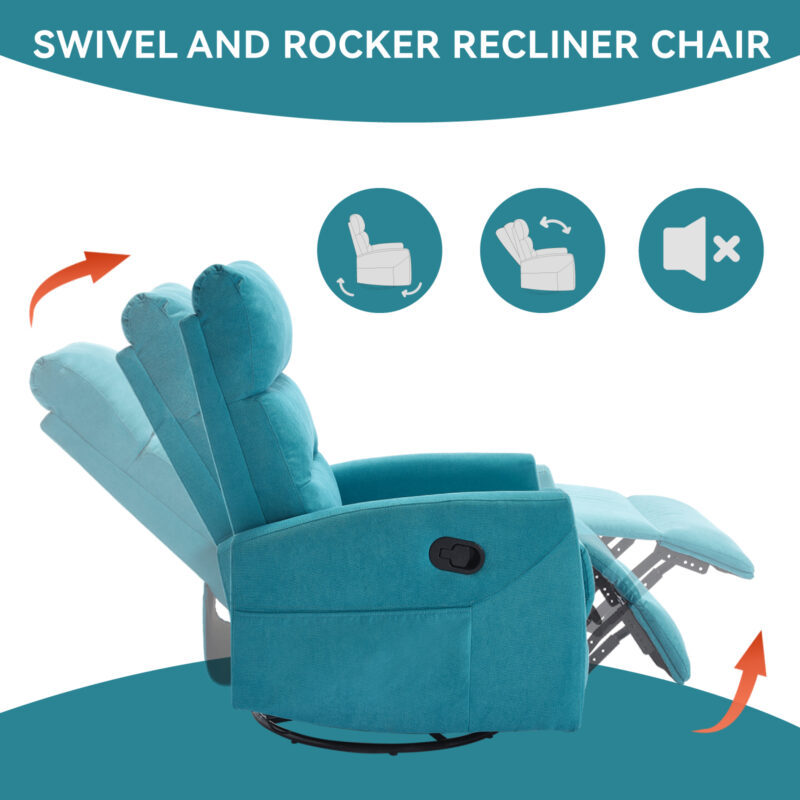 Manual Recliner Chair with Rocker and Swivel in Fabric for Living Room - Image 13