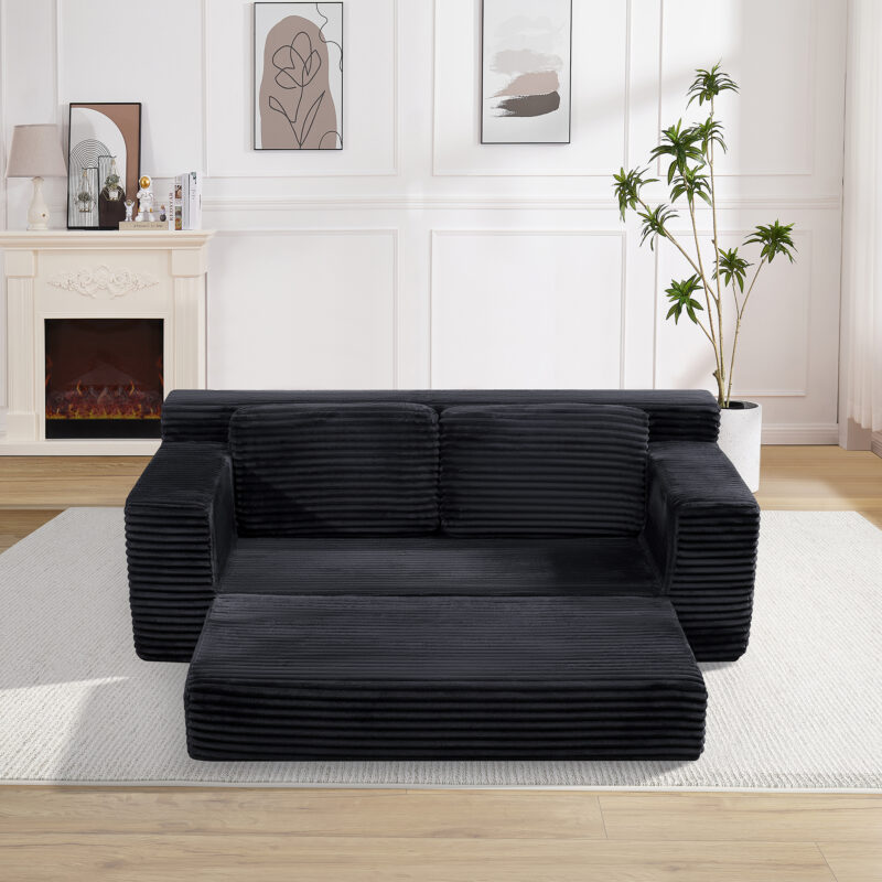Corduroy Cloud Double Sofa, 2-in-1 Convertible Sofa Bed, Comfortable Boneless Double Sofa, Suitable for Living Room, Apartment, Small Space Grey - Image 11