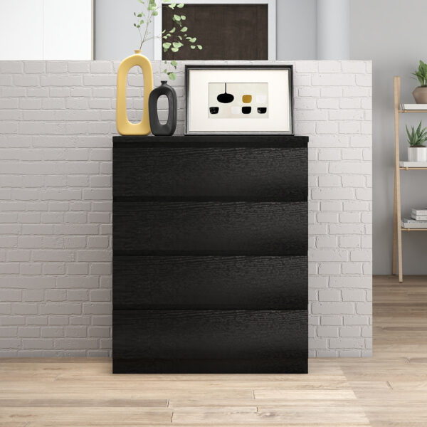 4 Drawer Dresser,Modern Storage Chest of Drawers,31.5In Black Dresser for Closet with Handle-Free Design, Closet Chests Organizer for Bedroom, Living Room