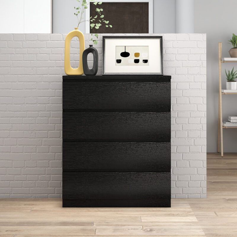 4 Drawer Dresser,Modern Storage Chest of Drawers,31.5In Black Dresser for Closet with Handle-Free Design, Closet Chests Organizer for Bedroom, Living Room - Image 3