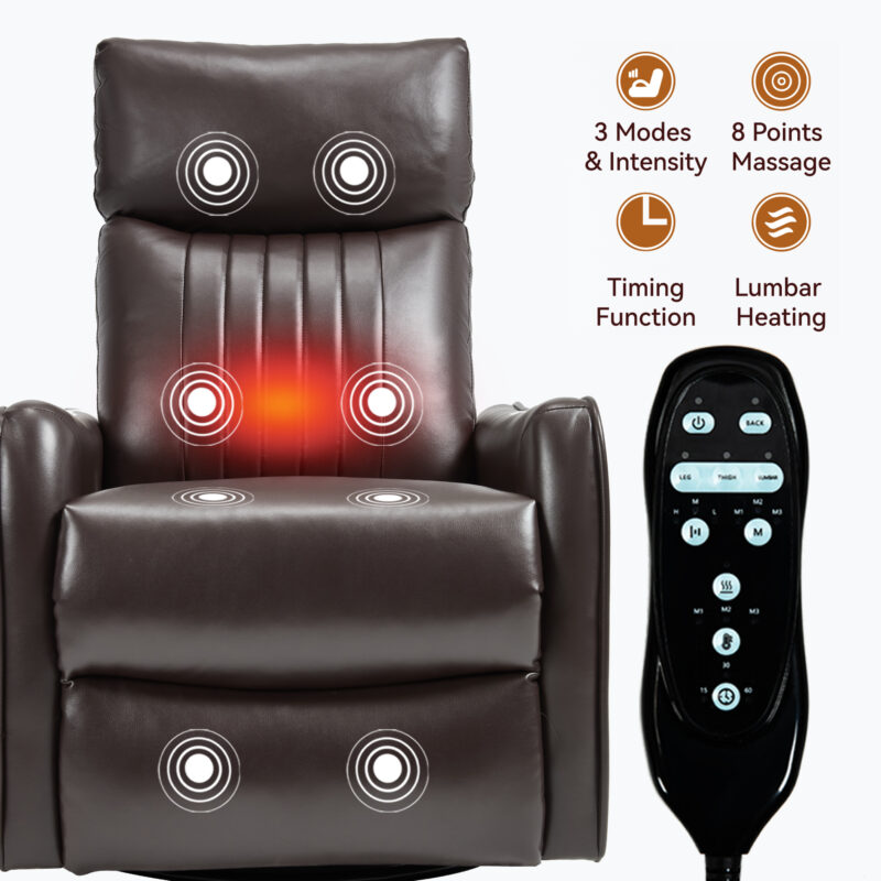 Red Faux Leather Heat Massage Manual Recliner Chair with Rocker and Swivel for Living Room - Image 14
