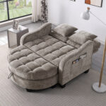 Two-seater sofa, double sofa chaise longue, with irregular armrests and backrests, footrest with storage space, comes with two small throw pillows, suitable for living room and bedroom - Image 4