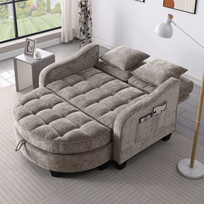 Two-seater sofa, double sofa chaise longue, with irregular armrests and backrests, footrest with storage space, comes with two small throw pillows, suitable for living room and bedroom - Image 4