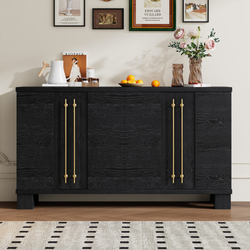TREXM Sideboard Buffet Cabinet with Storage, Wood Sideboard with Adjustable Shelves and Gold Handles for Kitchen, Dining Room and Living Room - Image 9