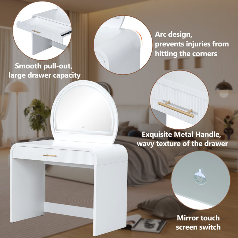 39" Makeup Vanity Table with Mirror Touch Screen Lighted Mirror, Dressing Table with Drawer for Bedroom - Image 31