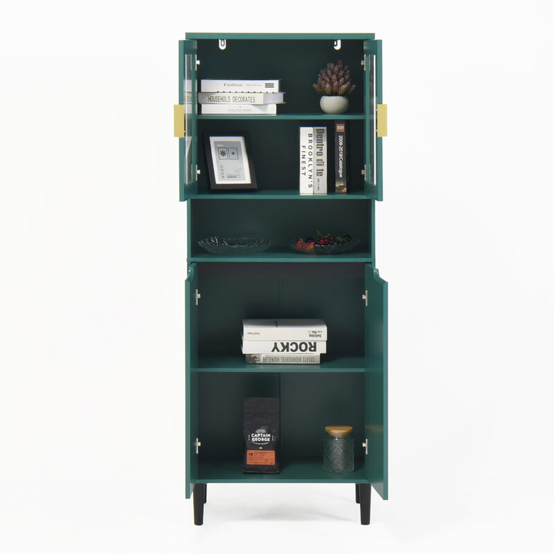 Tempered Glass Door Tall Storage Bookcase with adjustable board, 4 doors MDF painting finished cabinet, Green, Living room Bedroom storage - Image 10