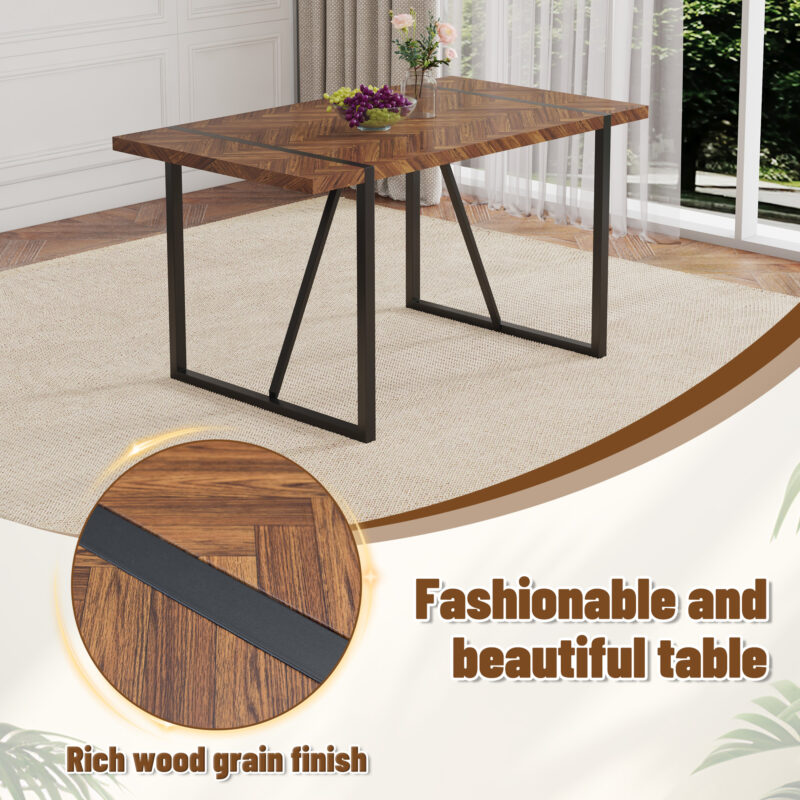 Rustic Industrial Rectangular Wood Dining Table For 4-6 Person, With 1.5" Thick Engineered Wood color Tabletop and Black Metal Legs,Desk For Kitchen Dining Living Room - Image 10