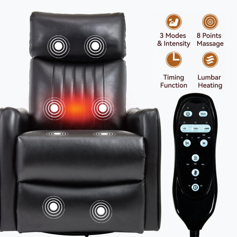 Red Faux Leather Heat Massage Manual Recliner Chair with Rocker and Swivel for Living Room - Image 7