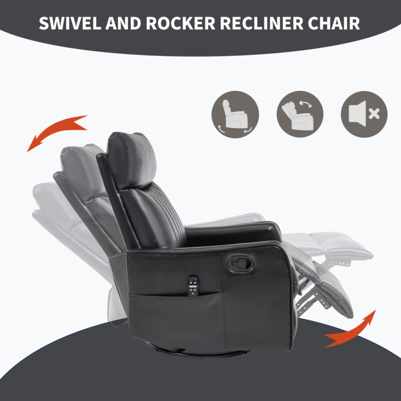 Red Faux Leather Heat Massage Manual Recliner Chair with Rocker and Swivel for Living Room - Image 8