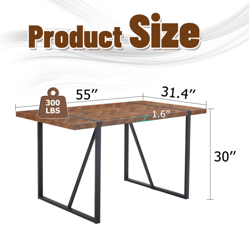 Rustic Industrial Rectangular Wood Dining Table For 4-6 Person, With 1.5" Thick Engineered Wood color Tabletop and Black Metal Legs,Desk For Kitchen Dining Living Room - Image 12
