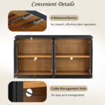 TREXM 4-Door Large Storage Buffet Cabinet with Glass Doors, Arched Cabinet with Adjustable Shelves for Kitchen, Dining Room and Living Room - Image 20