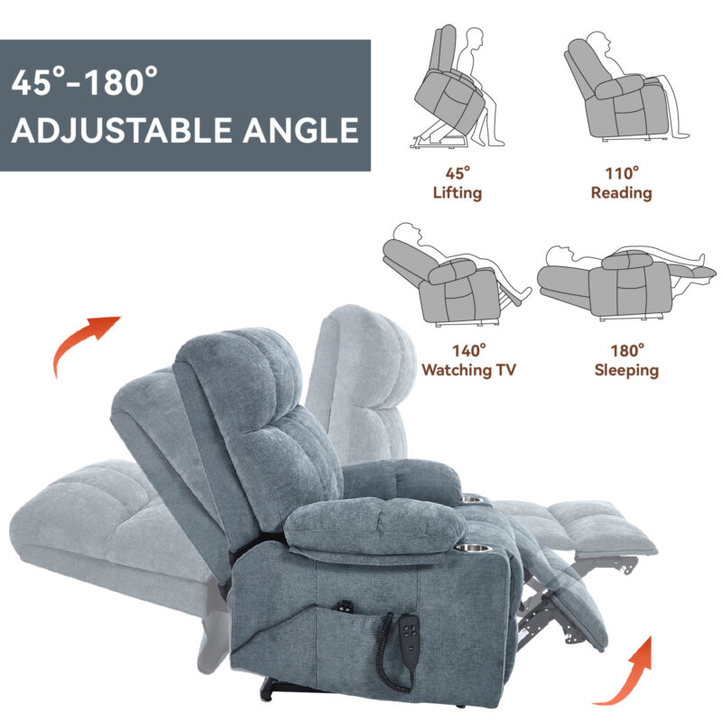 Grey Dual Motor Infinite Position Up to 350 LBS Chenille Power Lift Recliner Chair, Heavy Duty Motion Mechanism with 8-Point Vibration Massage and Lumbar Heating, Dual Cup Holders - Image 11