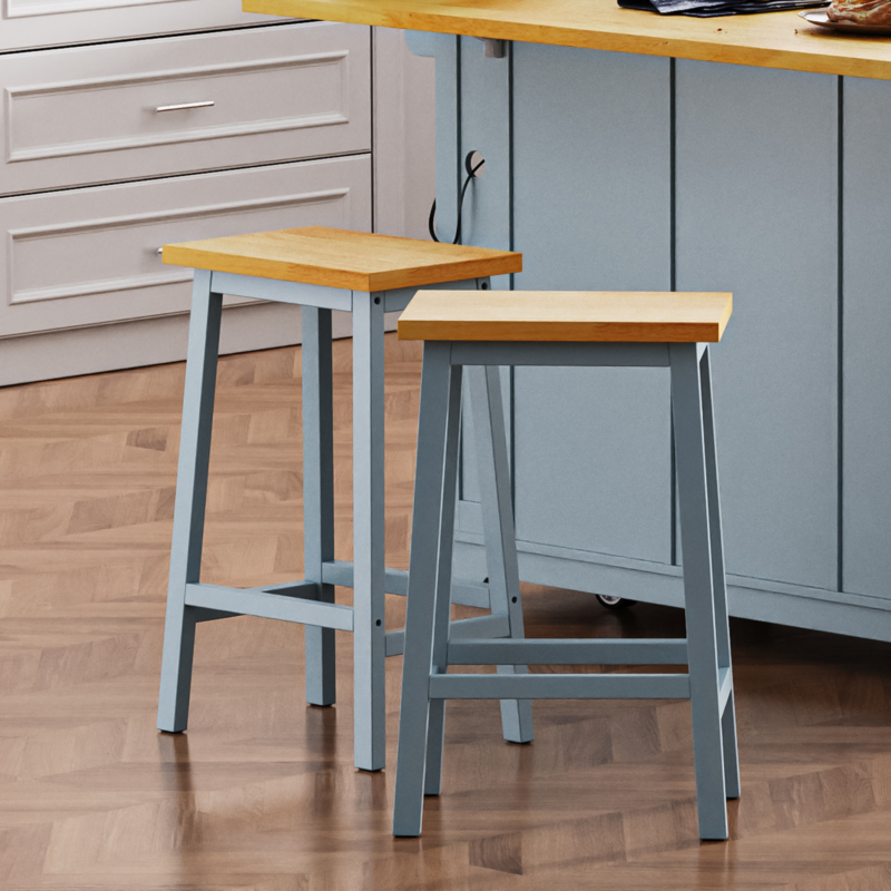 K&K Solid Wood Bar Stools (Not Cheap Iron), 25.6" Tall Set of 2 Bar Chairs, Kitchen Counter Stools with Footrests, Farmhouse Stools for Dining Room, Kitchen, Counter - Image 2