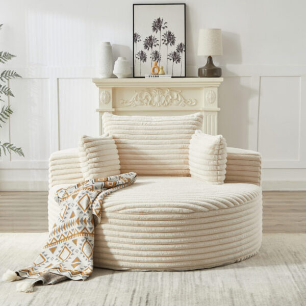 55'L Corduroy Sponge single sofa,No Assembly Required,Fluffy Modern Sleeper Chair for Living room, Bedroom, Lounge and Projection Room(Not a swivel chair.)