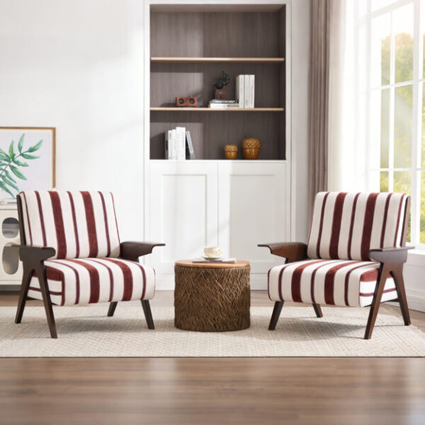 Modern armchair Widened armrests on both sides Solid wood legs Comfortable to sit on, casual reading chair, living room, bedroom, office Black and white stripes(One Pack)