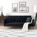 71 inch convertible love seat sofa, American retro beige velvet, suitable for small living room, bedroom, office