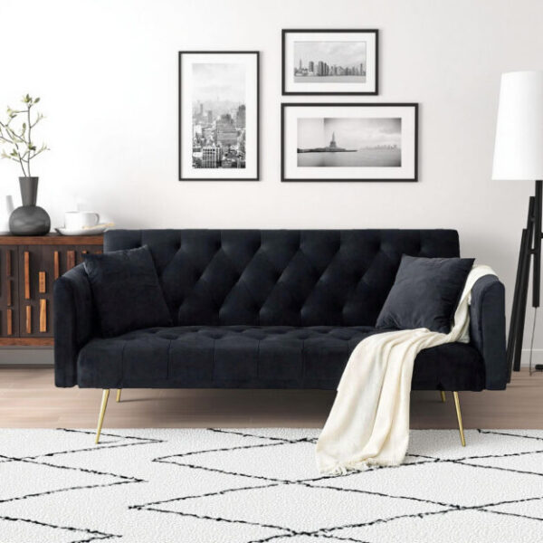 71 inch convertible love seat sofa, American retro beige velvet, suitable for small living room, bedroom, office