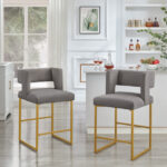 Modern Fashion Counter Height Stool With Square Open Backrest and Sturdy Iron Legs, Set of 2 Versatile Bar Chair